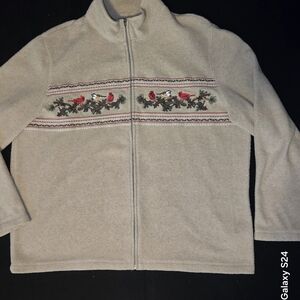 Croft & Barrow Embriodered Cream Teddy Bear Zip up Sx XL Bird Canary Grandma Y2K